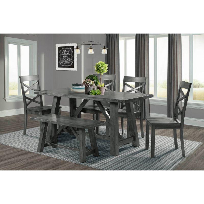 6pc Regan Dining Set with 4 Side Chairs and Bench Gray - Picket House Furnishings