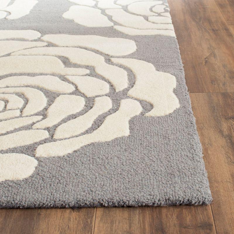 Hand-Tufted Dark Grey/Ivory Wool 4' x 6' Rectangular Area Rug