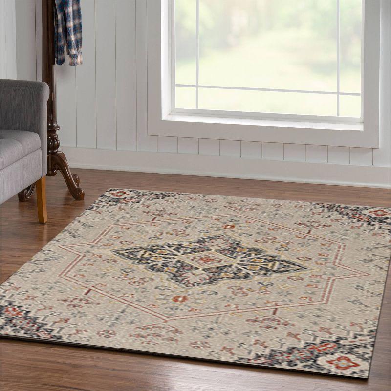 5'x7'6" Great Zero Rollins Rug Off White/Blue - Linon: Abstract Low Pile Area Rug, Indoor, Machine Made, Traditional Style