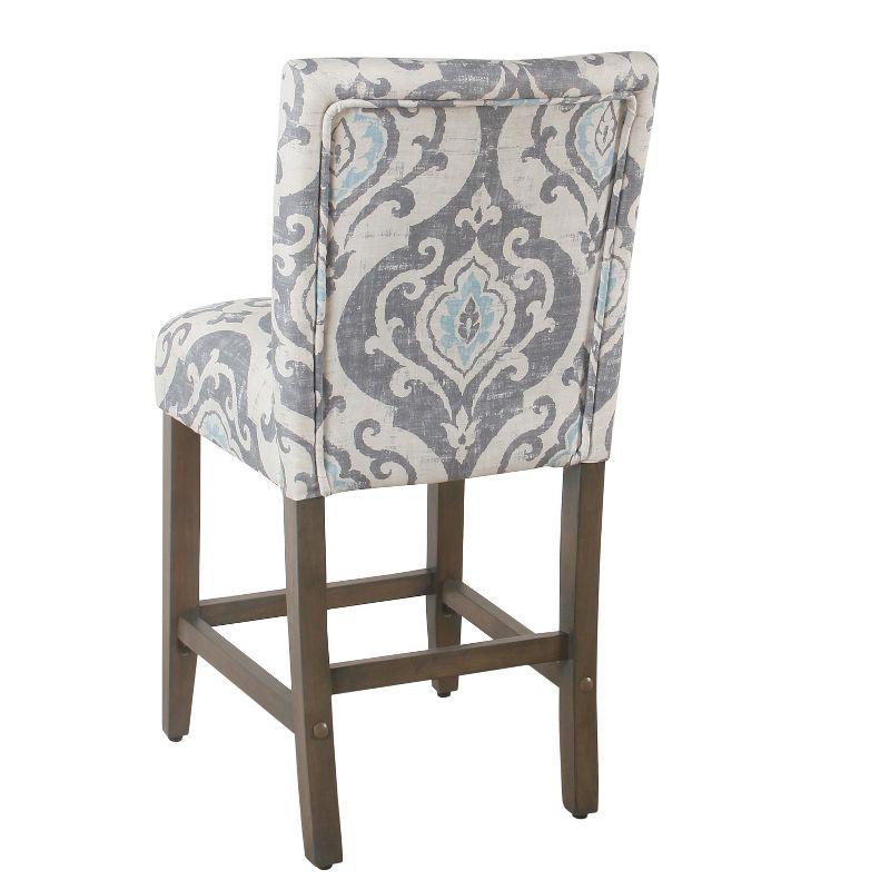 Suri Blue Upholstered 24" Counter Height Barstool with Wood Legs