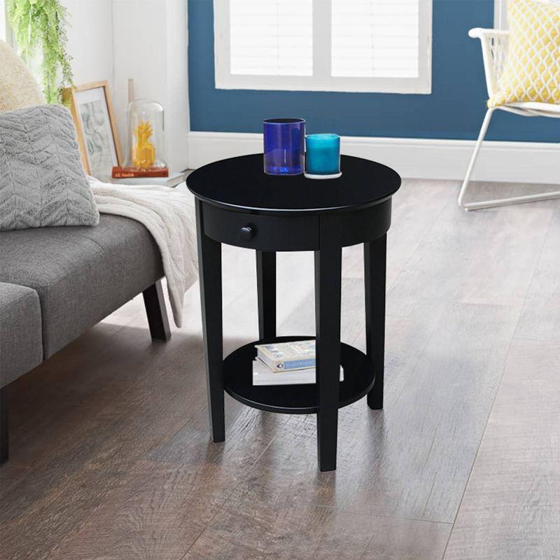 International Concepts Phillips Accent Table with Drawer Black: Solid Parawood, Mid-Century Modern, Square Shape