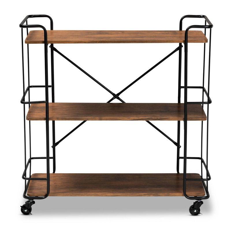 Neal Industrial Black Metal and Walnut Wood Serving Cart