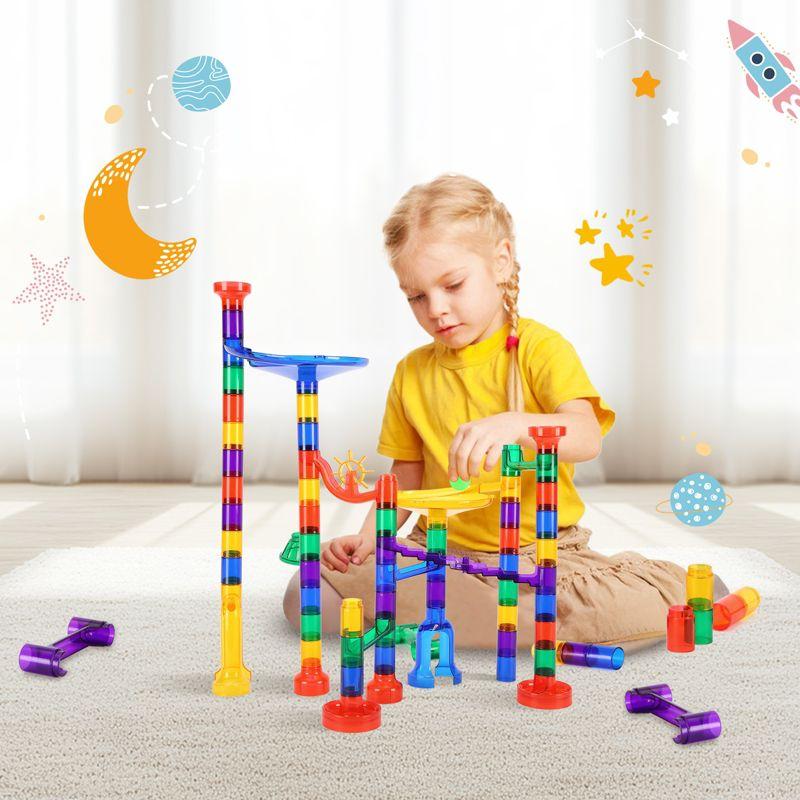 VEVOR Marble Run Set, 110 Piece Marble Maze Building Block Brain Game, with 10 Glow in the Dark Marbles + 20 Glass Marbles