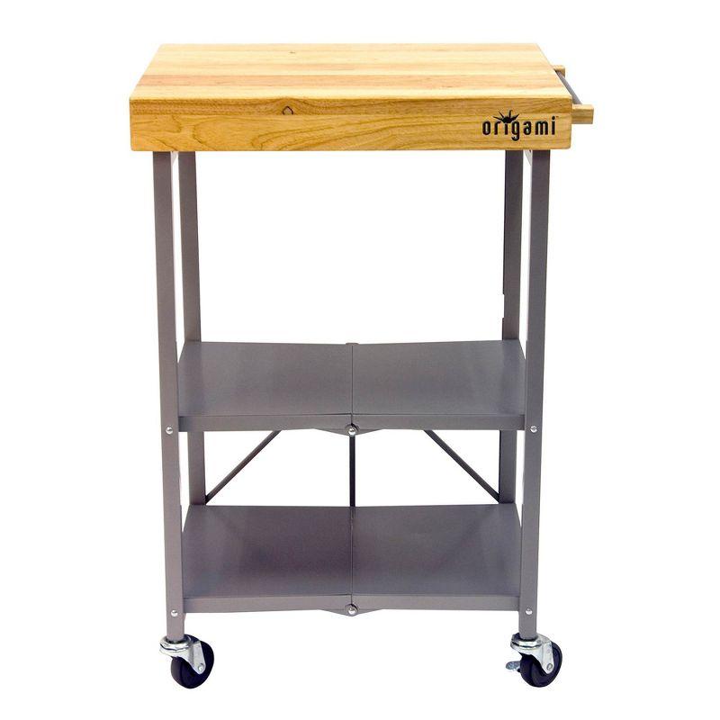 Origami Foldable Wheeled Portable Solid Wood Top Kitchen Island Bar Cart