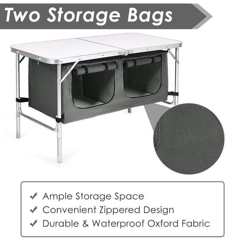 Costway Adjustable Camping Table Aluminum w/ Storage Organizer Grey