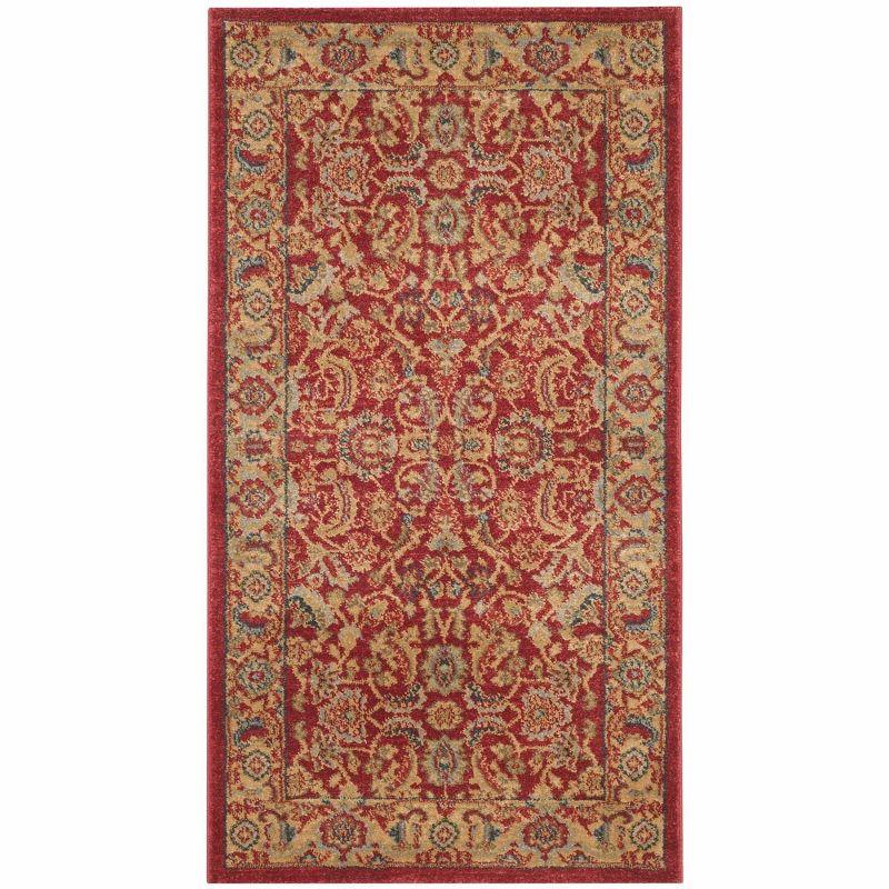 Red and Natural 2'2" x 4' Traditional Oriental Area Rug