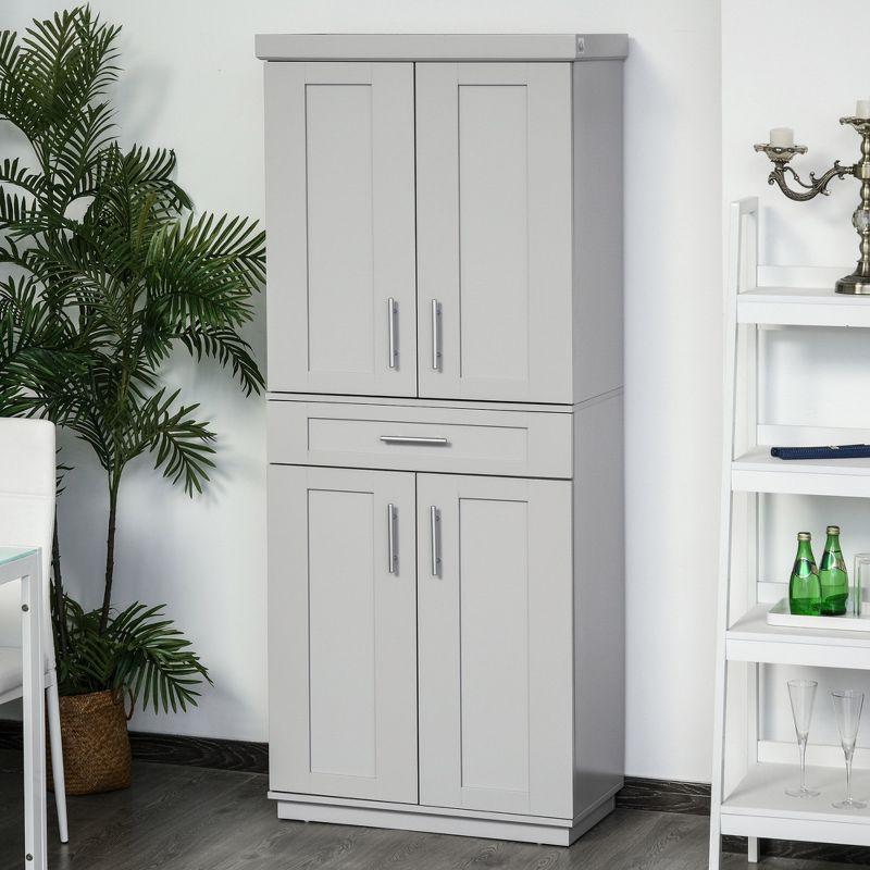 HOMCOM Tall Kitchen Pantry Freestanding Cabinet Cupboard with Doors and Drawer, Adjustable Shelving