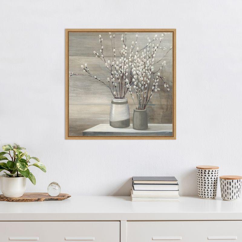 Amanti Art Willow Still Life Gray Pots Crop by Julia Purinton Framed Canvas Wall Art