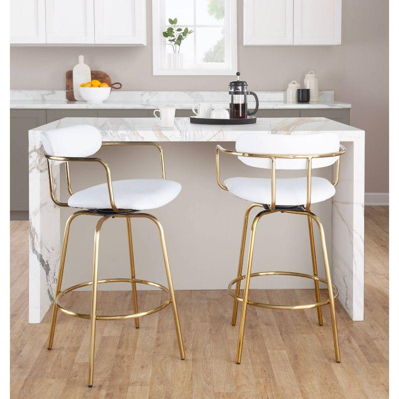 White Faux Leather and Gold Metal Swivel Counter Stool Set