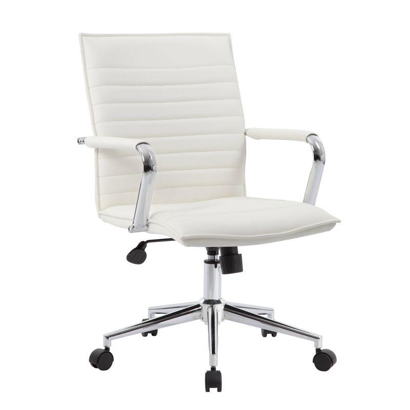 Elevate Chrome Base White Vinyl Task Chair with Fixed Arms