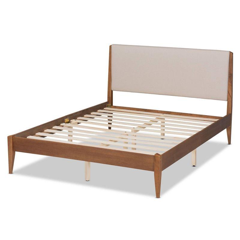 Lenora Full Walnut Brown Upholstered Platform Bed with Slats