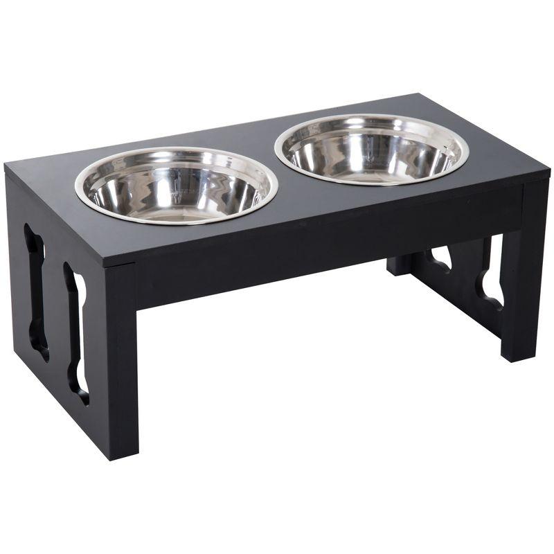 23" Modern Decorative Dog Bone Wooden Heavy Duty Pet Food Bowl Elevated Feeding Station