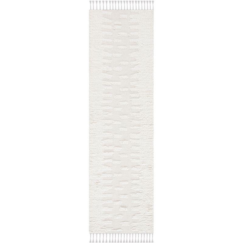 Ivory Handwoven Wool Tufted Shag Runner Rug