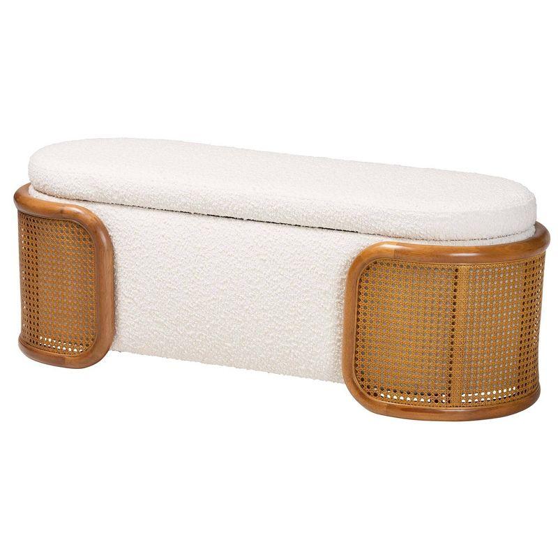 Baxton Studio Basira Boucle Fabric Storage Bench: Lift-Top, Oval, Japandi Style