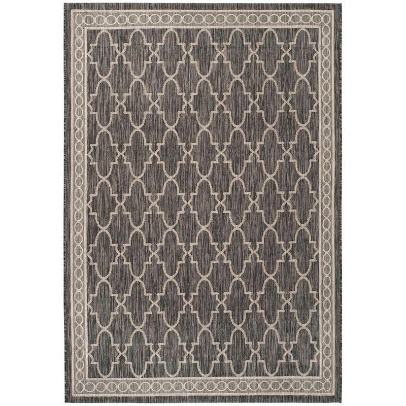 Black and Beige Geometric Indoor/Outdoor Area Rug, 8' x 11'