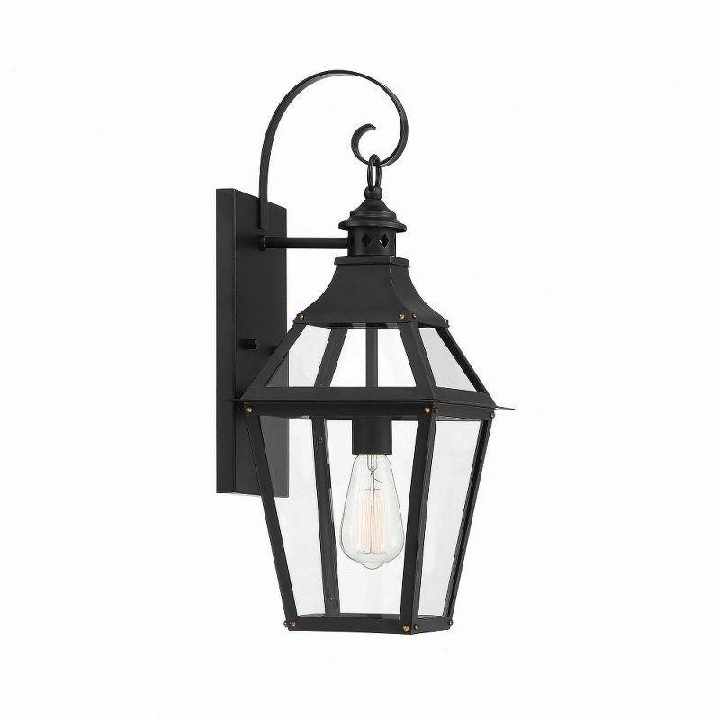 Jackson 1-Light Outdoor Wall Lantern in Matte Black with Gold Highlights