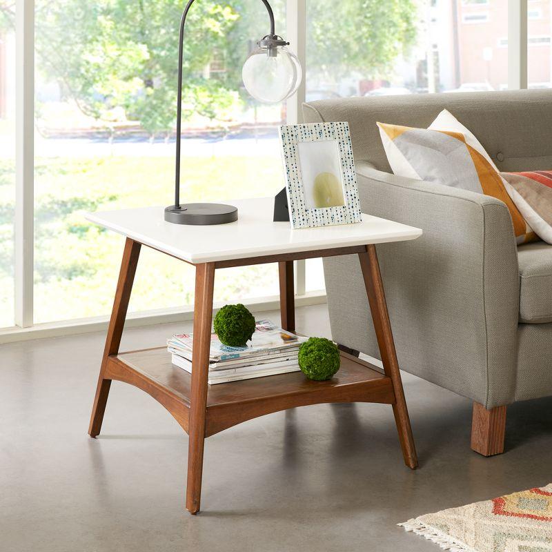 Avenu Mid-Century Off-White and Pecan Square End Table