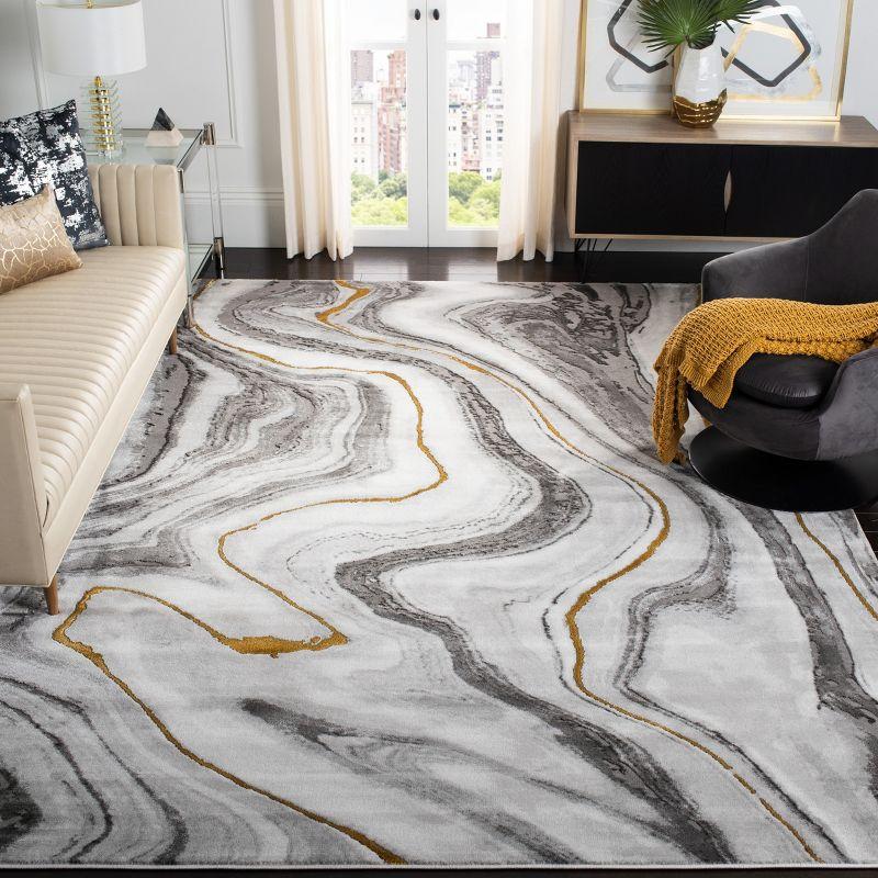 Elysian Abstract Grey and Gold 54'' Square Synthetic Rug