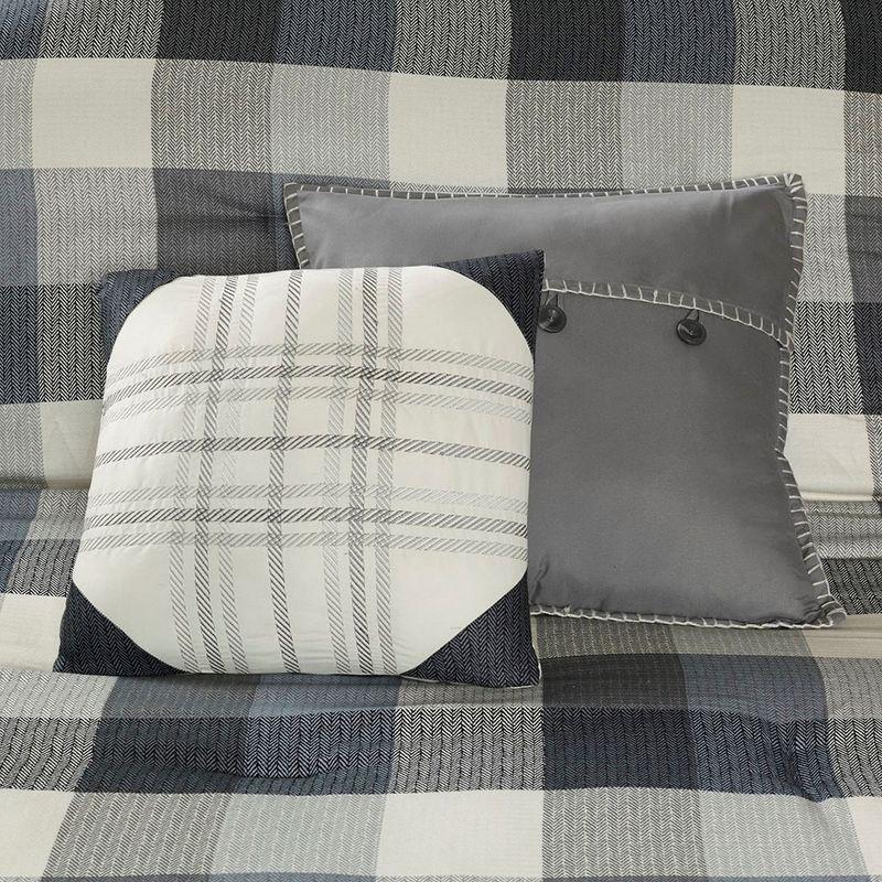 7 Pcs Stylish Buffalo Plaid Print Comforter Set, All Season Bedding Sets, Cozy Home Textile for Modern Bedroom Decor, Grey, Queen