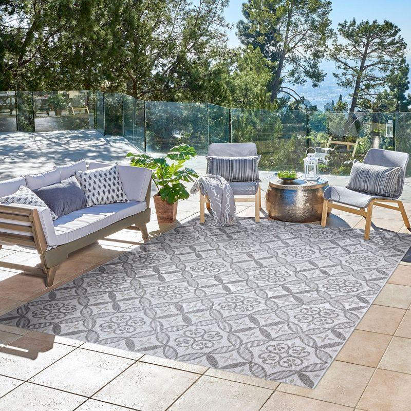 Paseo Niala Medallion Checkered Gray Ash Steel Polypropylene Flatweave Indoor/ Outdoor Area Rug