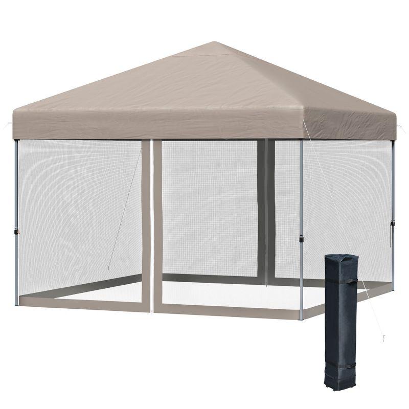 Khaki 10' x 10' Pop Up Canopy Tent with Mesh Sides