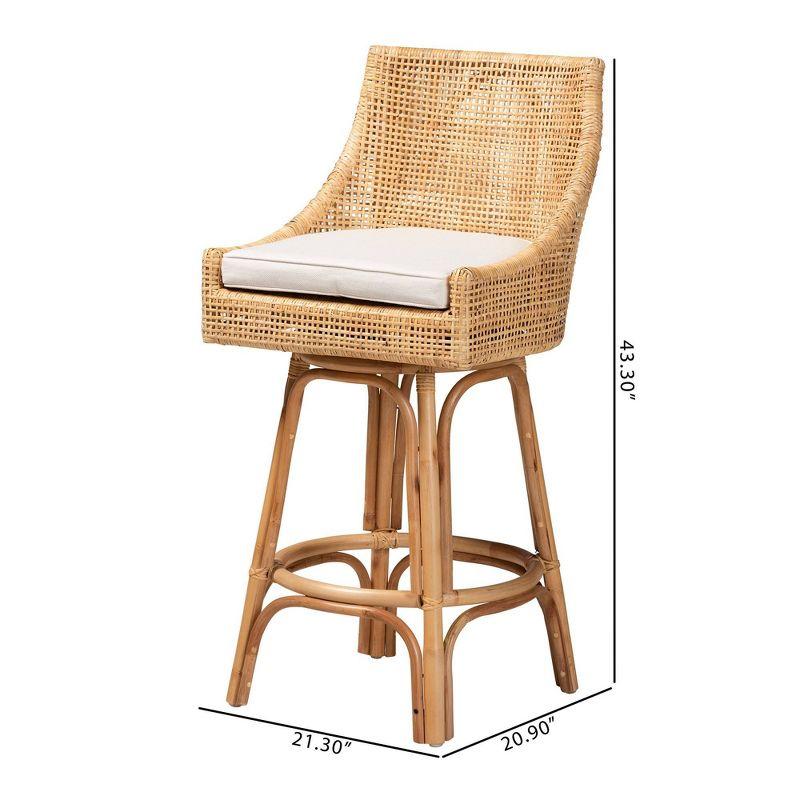 Bella Natural Brown Rattan Swivel Bar Stool with Cushion