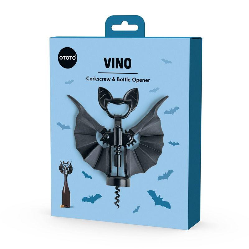 Ototo Vino Corkscrew and Bottle Opener: Silicone & Metal, Hand Wash, Black, 6.6" Length, 1.69" Width