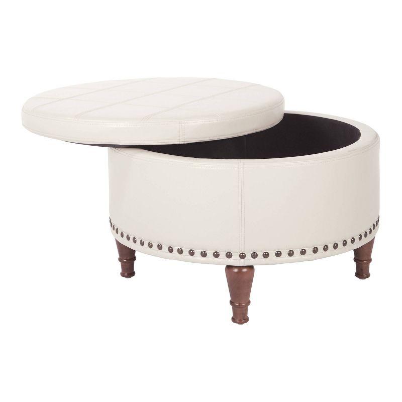 Alloway Storage Ottoman Cream - OSP Home Furnishings: Mid-Century Modern, Faux Leather, Wood Legs, Nailhead Trim