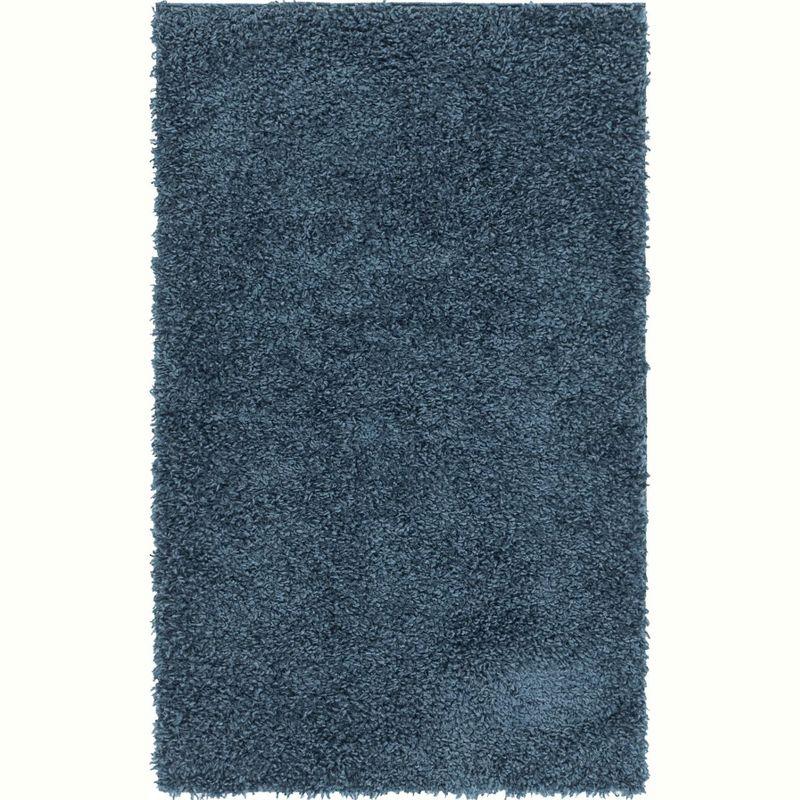 Marine Blue Handmade Shag Rug with Easy Care Synthetic Fibers