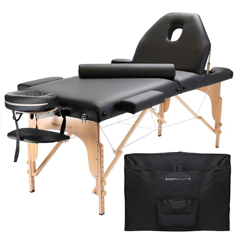 Black Portable Massage Table with Adjustable Backrest and Accessories