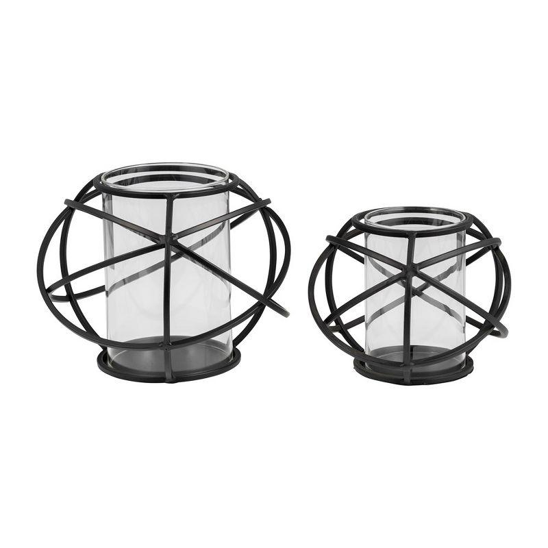 Set of 2 Black Metal Orb Hurricane Candle Holders