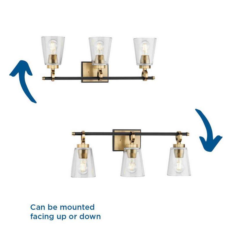 Progress Lighting Cassell 3-Light Vanity Fixture, Vintage Brass, Clear Glass Shades