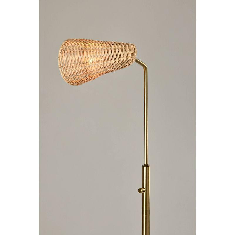 Elegant Antique Brass Adjustable Floor Lamp with Rattan Shade