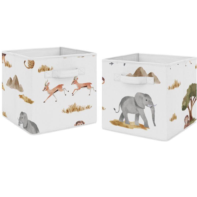 Sweet Jojo Designs Boy or Girl Gender Neutral Unisex Set of 2 Kids' Decorative Fabric Storage Bins Jungle Animals Multicolor