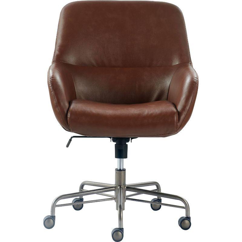 Forester Leather Office Chair Cognac Brown - Finch: Ergonomic, Padded Arms, Mid-Height Back, Metallic Base