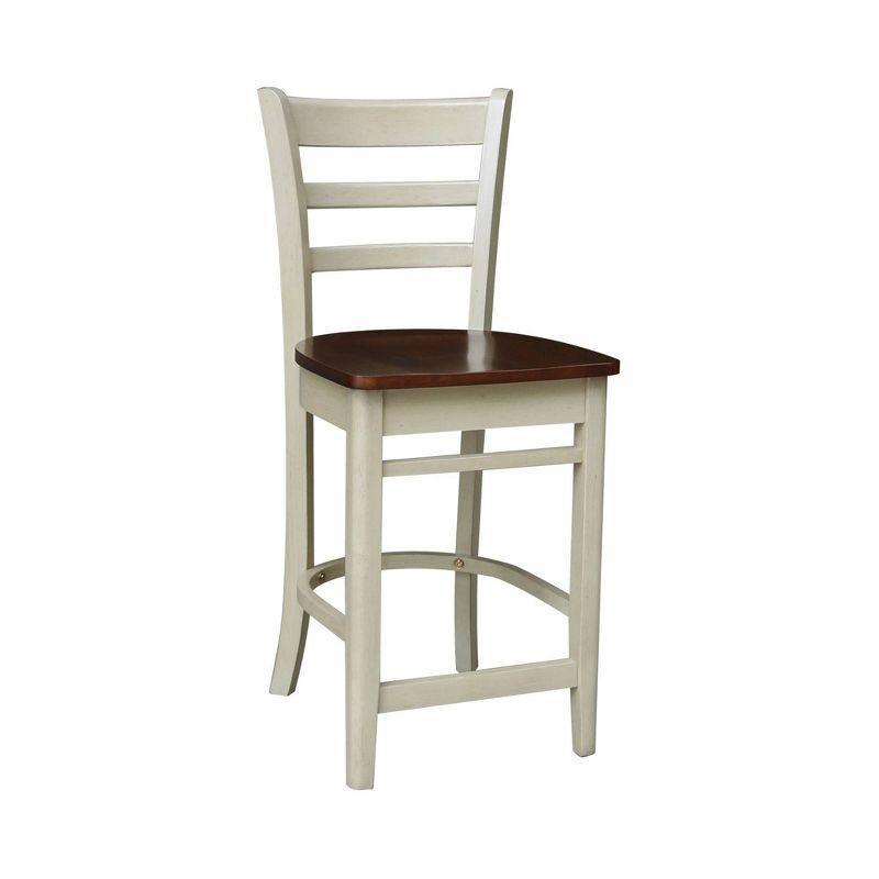 International Concepts 24" Emily Counter Height Barstool Antiqued Almond/Espresso: Hardwood Frame, Ladder-Back Design
