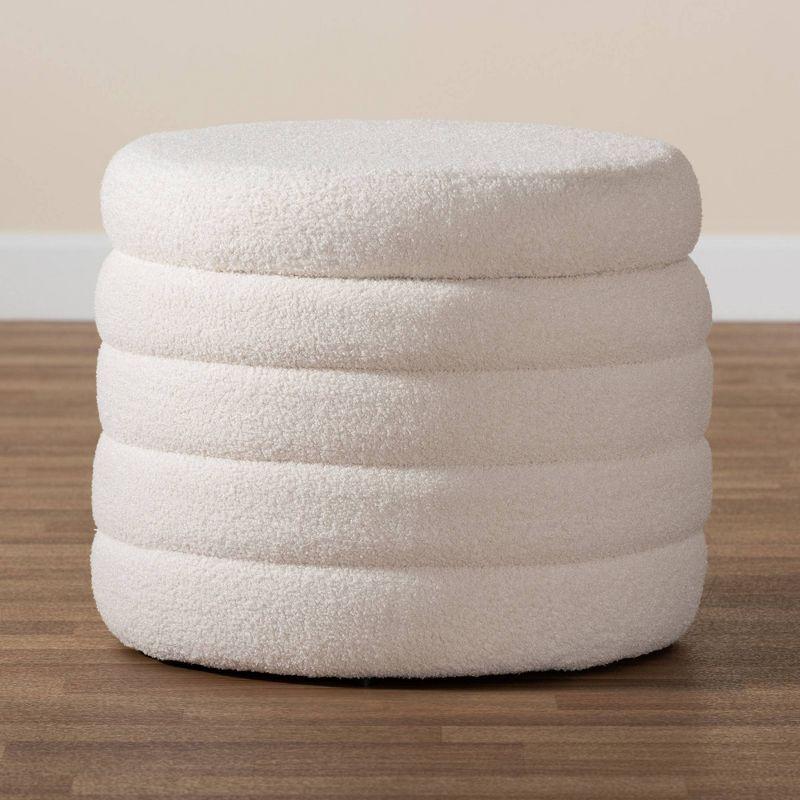 Tabitha Boucle Upholstered Storage Ottoman Ivory - Baxton Studio: Contemporary Round, No Assembly Required