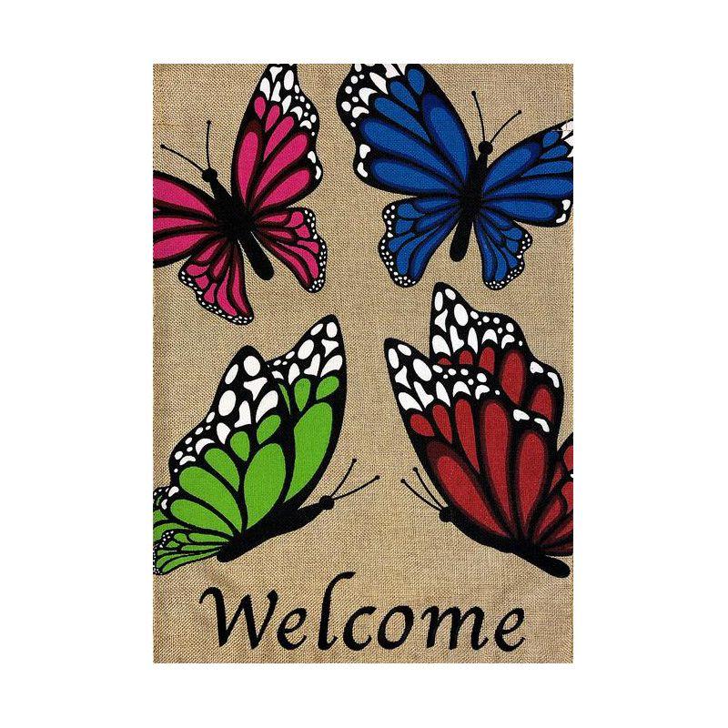 Butterfly Welcome Spring Burlap House Flag Butterflies 28" x 40" Briarwood Lane