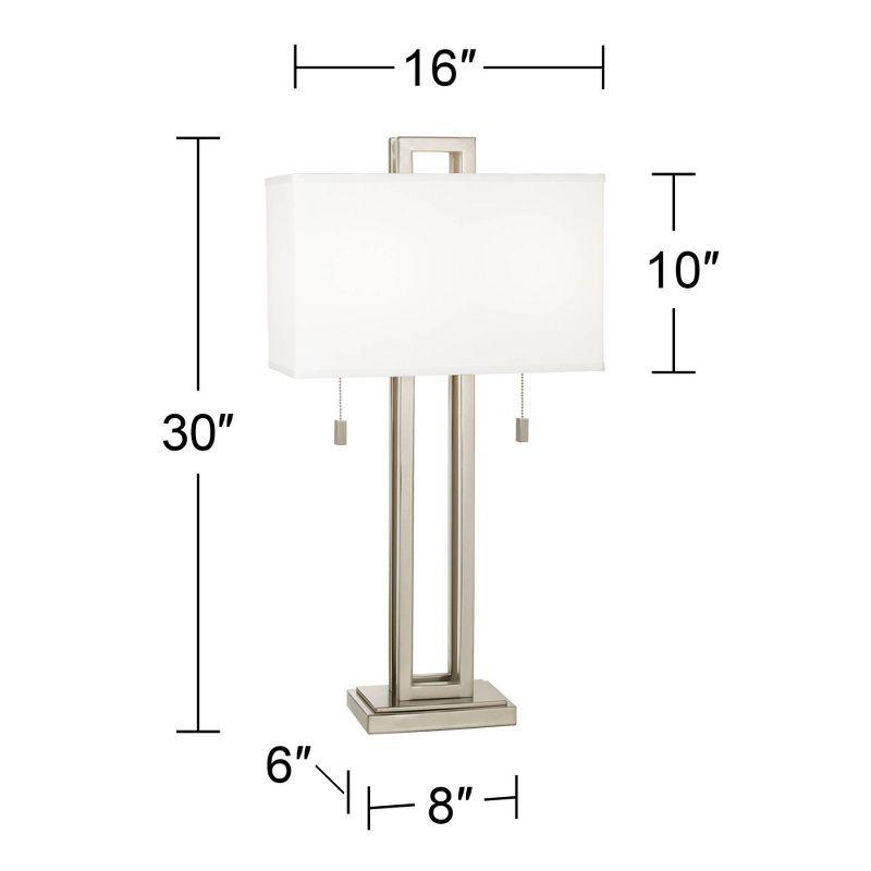 Possini Euro Design Modern Table Lamp 30" Tall Brushed Nickel Metal White Fabric Rectangular Shade for Bedroom Living Room House Bedside Nightstand