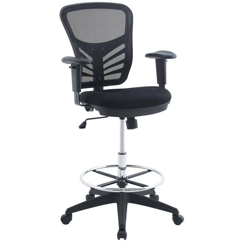 ErgoFlex Black Mesh Drafting Chair with Adjustable Arms & Chrome Footring