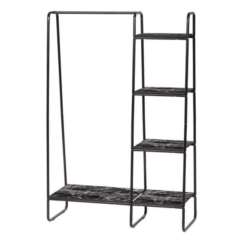 Black Metal Garment Rack with Marble Shelves