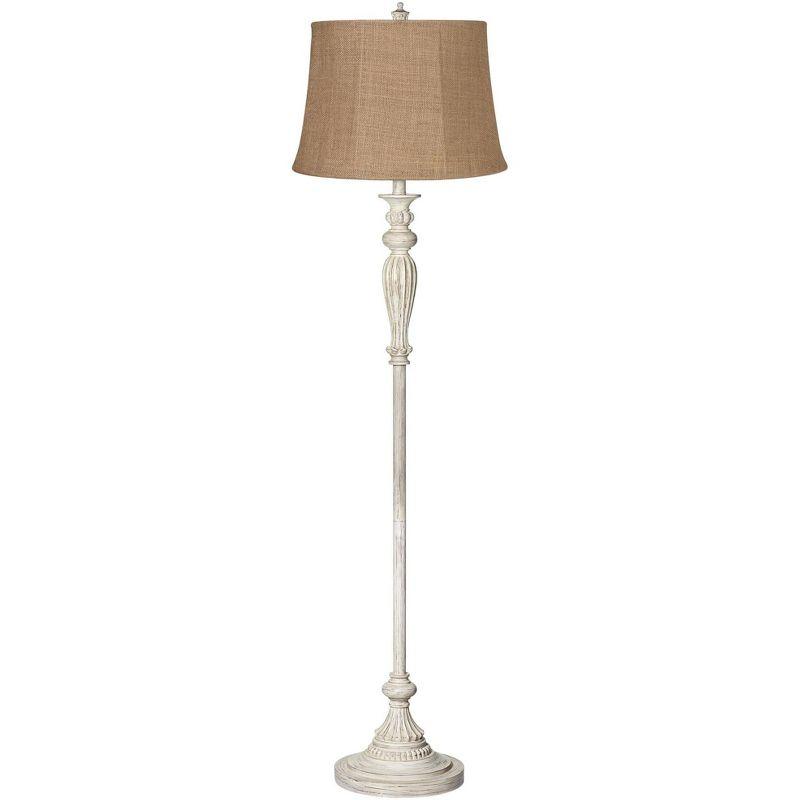 Antique White and Burlap 60" Vintage Chic Floor Lamp