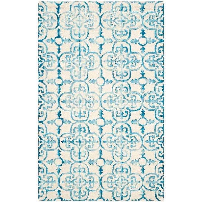 Ivory and Turquoise Hand-Tufted Wool 6' x 9' Area Rug