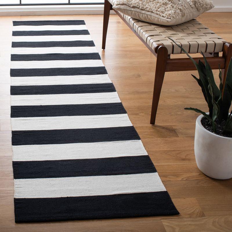 Black and Ivory Striped Cotton Runner Rug