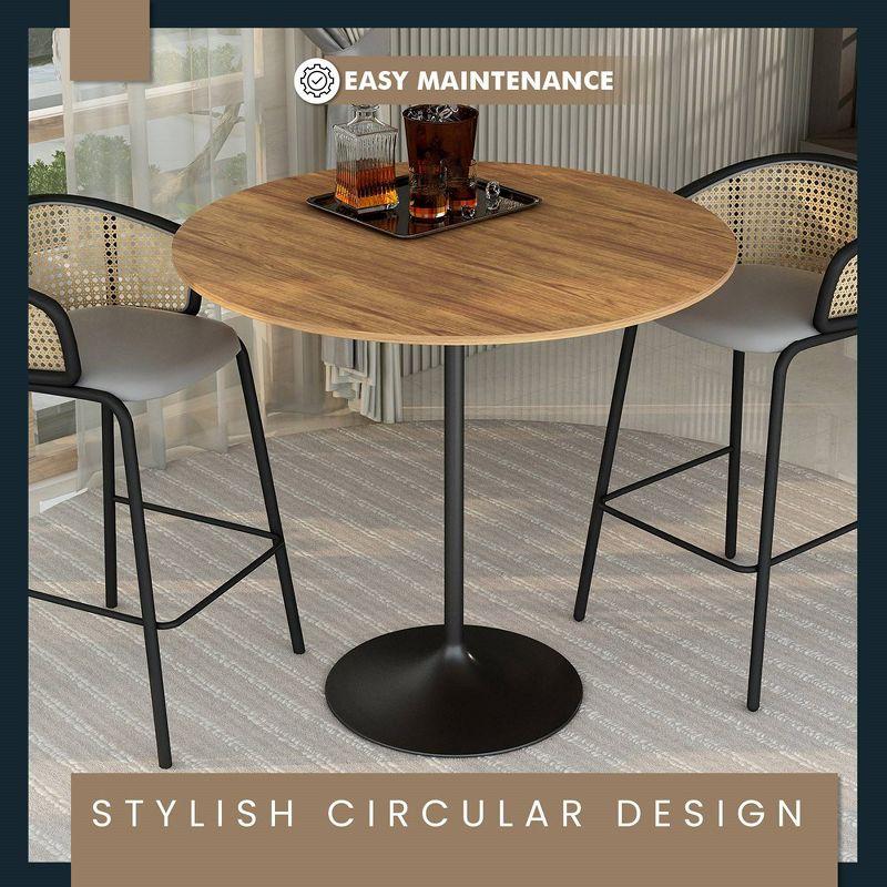 LeisureMod 48" Round Bar Height Dining Table with MDF Top and Black Stainless Steel Pedestal Base Verve Collection