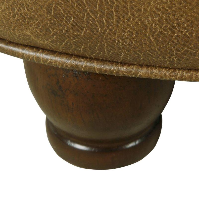Large Tufted Round Storage Ottoman Faux Leather Distressed Brown - HomePop