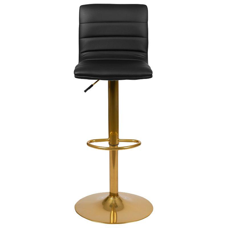 Flash Furniture Modern Black Vinyl Adjustable Bar Stool with Back, Counter Height Swivel Stool with Gold Pedestal Base, Set of 2