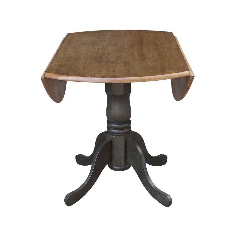 42" Mason Round Dual Drop Leaf Extendable Dining Table Hickory/Washed Coal - International Concepts: Solid Parawood, Pedestal Base