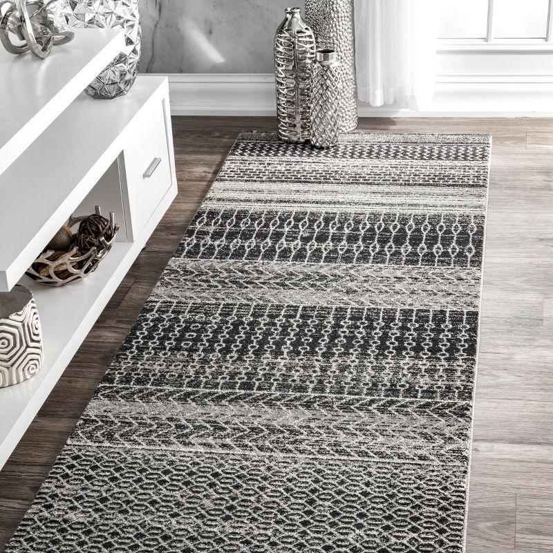 Nova Striped Dark Gray Synthetic 32" Reversible Runner Rug