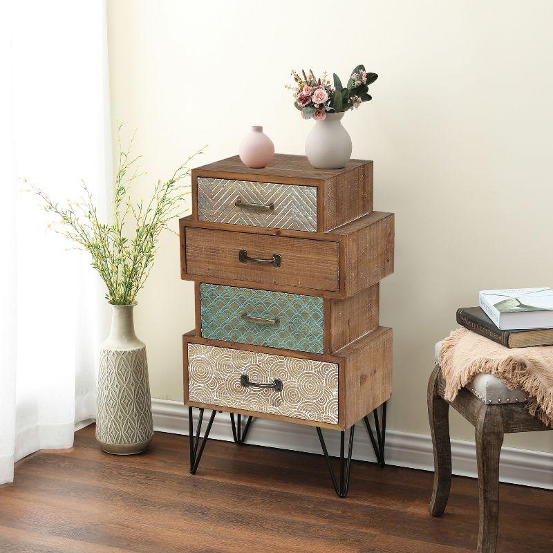 LuxenHome 4-Drawer 33" H x 18.9" W Wood Accent Chest. Brown